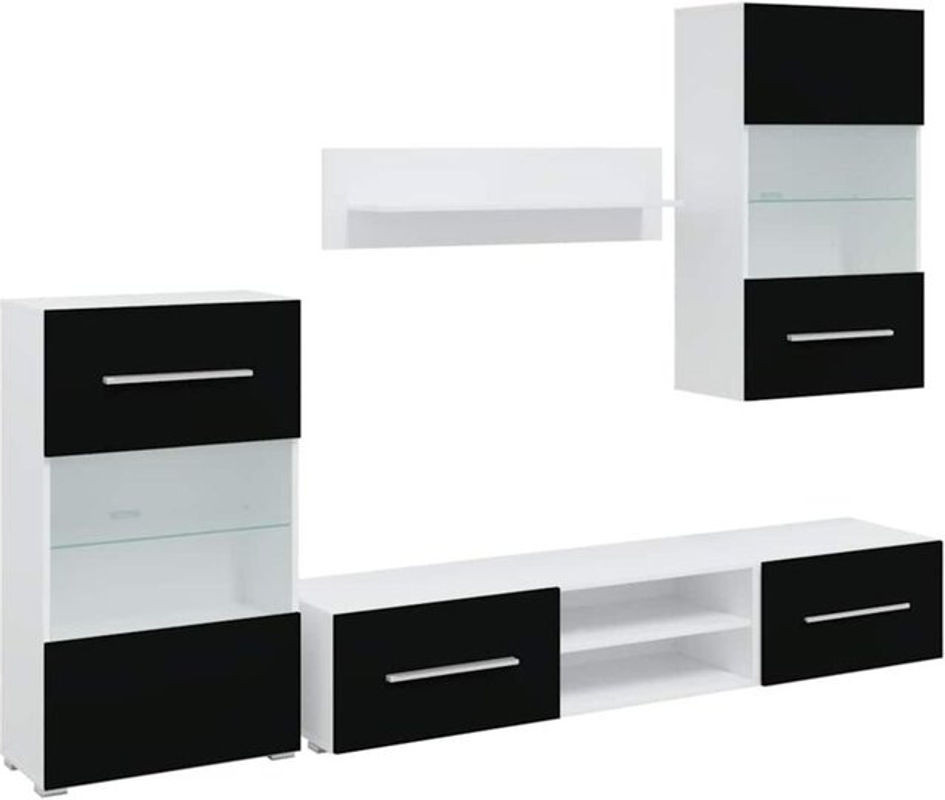 Vidaxl 5-tlg. moderne Wohnwand mit LED-Beleuchtung in Mattschwarz und Weiß aus Holzwerkstoff und Glas - Bild 1