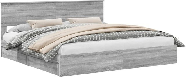vidaXL Stauraumbett mit Schubladen in Grau Sonoma, B/T/H: 200 x 200 x 90 cm - Bild 1