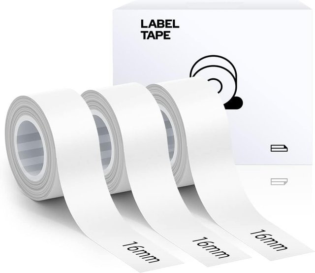 3 Rollen weißes selbstklebendes Etikettenband für MAKEID M1/L1/E1 Mini und Mini HD, laminiert, Breite: 16 mm, Länge: 4 m pro Rolle - Bild 1