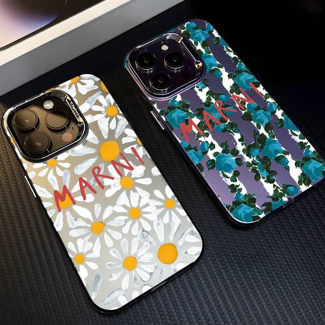 M-Marni Blumen Handyhülle für iPhone 11 bis 17 Pro Max, mehrfarbig, matt mit Laser-Effekt und Aurora-Design - Bild 1