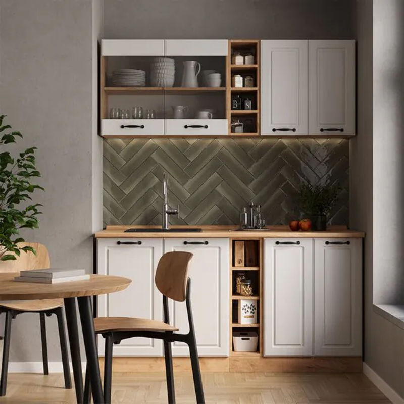 Vicco Singleküche R-line Küchenzeile im Landhausstil, Weiß und Goldkraft Eiche, Breite: 160 cm, ohne Arbeitsplatte - Bild 1