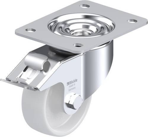 Blickle Lenkrolle LK-PO 100XR-3-FI mit Feststeller in Silber und Weiß, Rad-Durchmesser: 100 mm, Tragfähigkeit: 280 kg - Bild 1