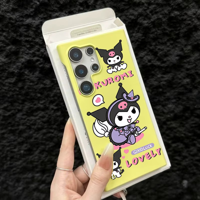 Sanrio Kuromi und Pompompurin rahmenlose Schutzhülle für Samsung Galaxy S26 Ultra S25 S24 S23 S22 Plus in Gelb mit Anti-Drop-Schutz - Bild 1