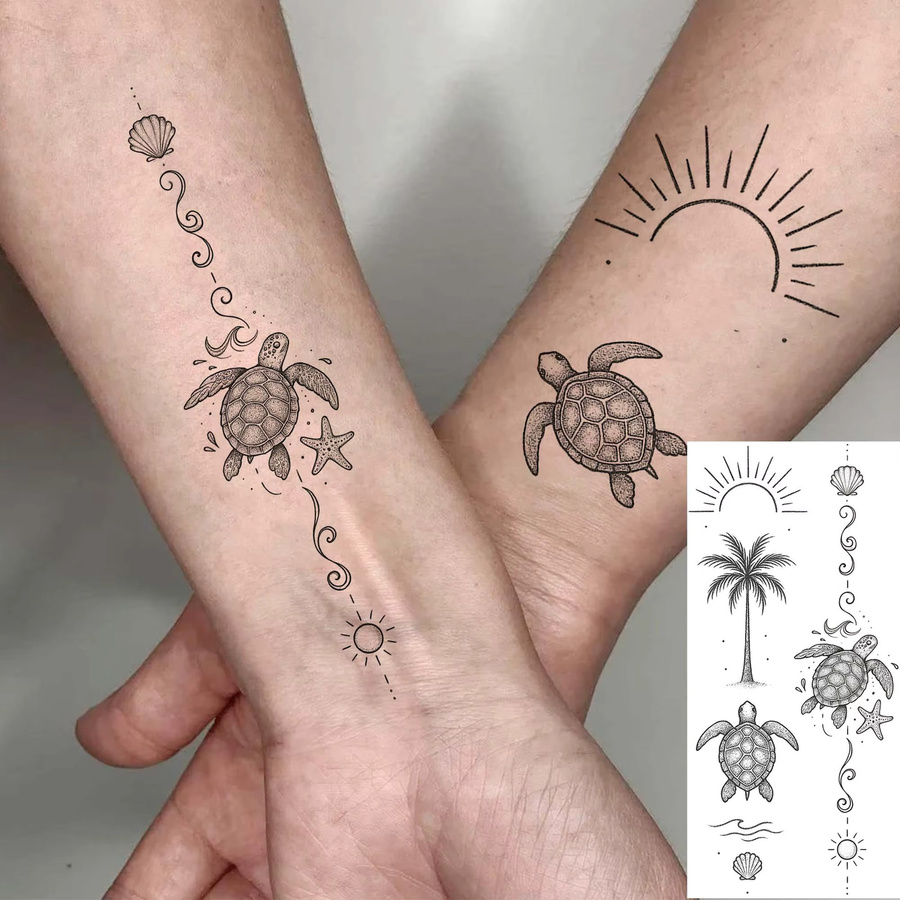 COKTAK Temporäre Tattoos mit Walen, Haien, Quallen und Muscheln, Damen - Bild 2