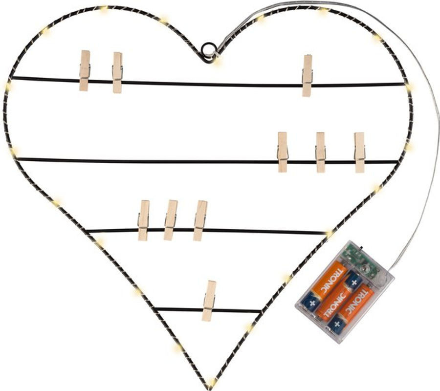 LIVARNO LED-Fotohalter in Herzform aus Holz und Metall, Schwarz, Breite: 35 cm, Höhe: 34 cm - Bild 1