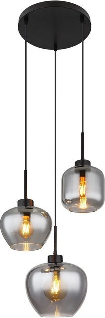 Globo Pendelleuchte 3-flammig in Matt Schwarz mit transparentem Glas, Höhe: 120 cm, Durchmesser: 38 cm - Bild 1