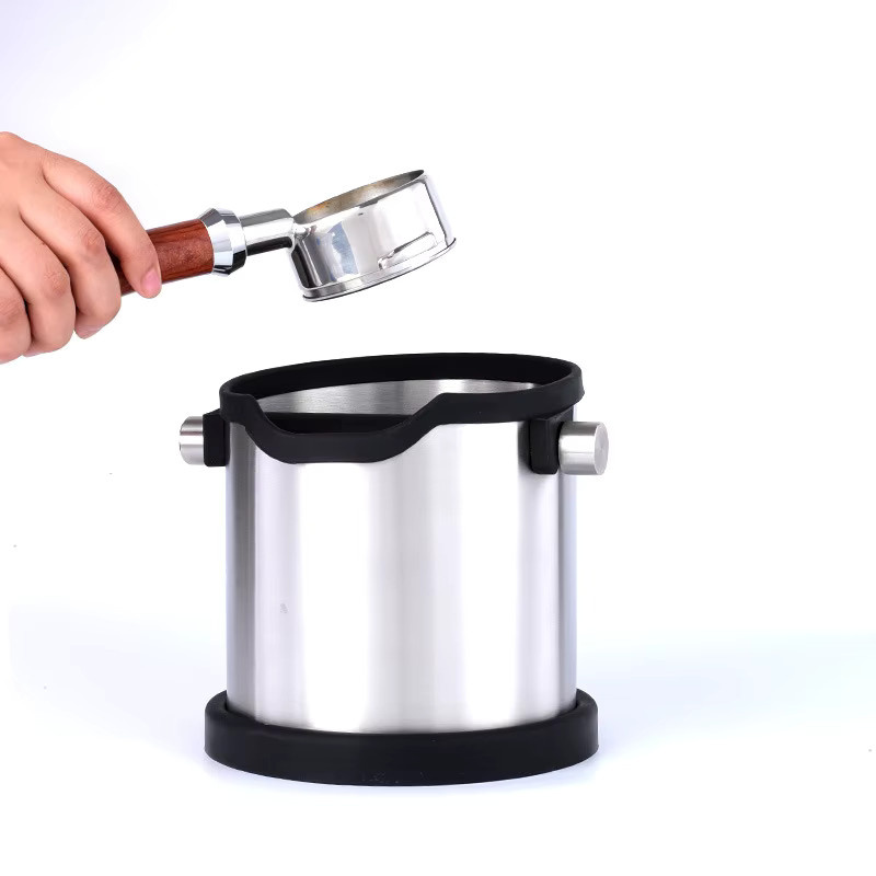 Aixiangru Espresso Knock Box aus Edelstahl mit Silikonbeschichtung in Silber - Bild 2