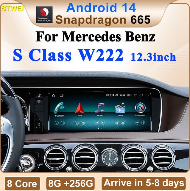 STWEI Android 14 Multimedia Bildschirm mit Qualcomm 8-Core Prozessor und Wireless CarPlay für Mercedes Benz S-Klasse W222 NTG5.0 in Schwarz - Bild 1