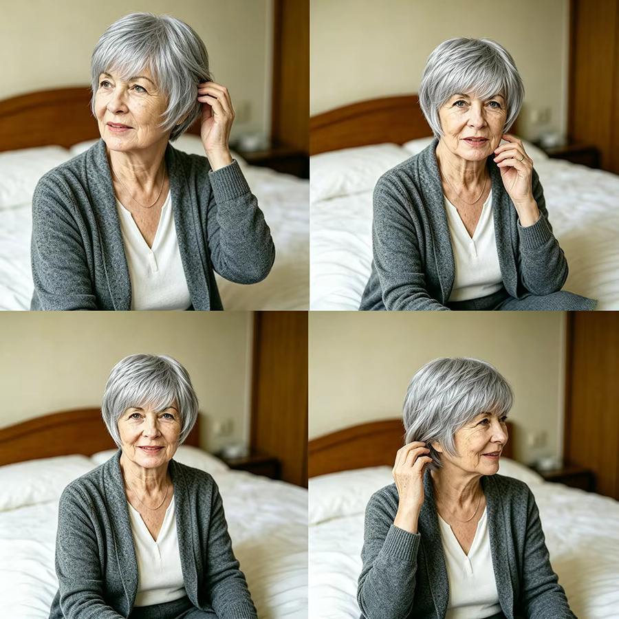 OYM HAIR Echthaar-Kurzhaarperücke Pixie-Cut, Aschgrau, Damen - Bild 5
