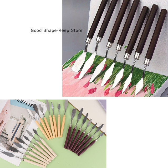 7er Set Malmesser aus Edelstahl und Holz für Gouache, Aquarell und Mixed Media - Bild 1