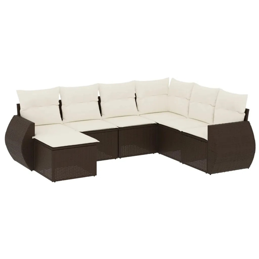 vidaXL 7-teilige Garten-Sofagarnitur in L-Form aus Polyrattan mit Kissen in Braun - Bild 2