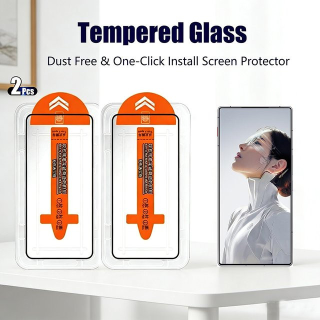 2 Stück Displayschutzfolie aus gehärtetem Glas für ZTE Nubia RedMagic 11 Pro Plus, Pro+ und 11 Air, transparent, mit staubdichter Installation - Bild 1