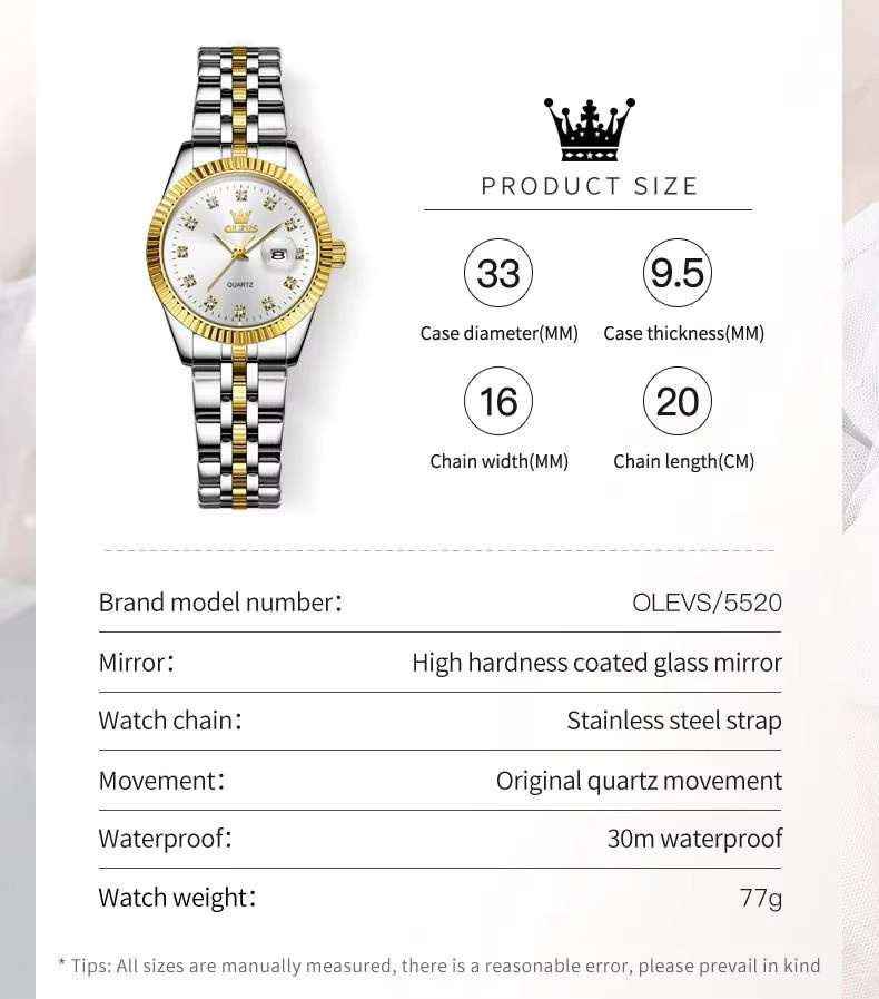 OLEVS Armbanduhr, Quarz, Edelstahl, Diamant, Damen, Weiß, Bicolor - Bild 2