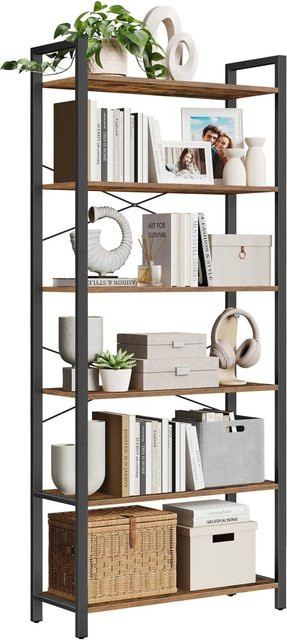 Songmics Regal Barnet mit 6 Ebenen in Braun-Schwarz, B/T/H: 80 x 30 x 186 cm - Bild 1