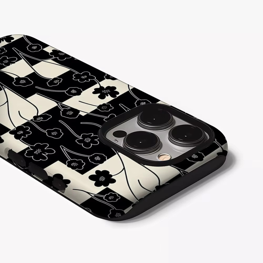Casegame Matte Bumper MagSafe Hülle für iPhone 17 16 15 14 13 Pro Max mit Karomuster und Blumenskizze in Multicolour - Bild 2
