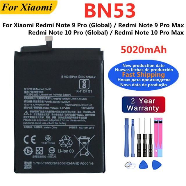 Xiaomi BN53 Akku 5020mAh in Schwarz für Redmi Note 9 Pro, Note 9 Pro Max, Note 10 Pro und Note 10 Pro Max inklusive Werkzeuge - Bild 1