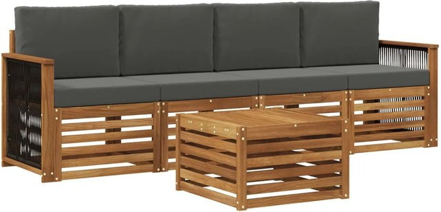 vidaXL Outdoor-Sofagarnitur aus Akazienholz mit Kissen in Anthrazit und Natur - Bild 1