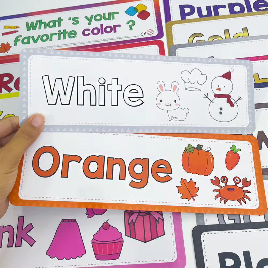 QKX 16 Stück farbige Vokabeln Lernposter für Kinder, englische Karteikarten als pädagogisches Lehrmittel für Klassenzimmer und Homeschooling, Mehrfarbig - Bild 4