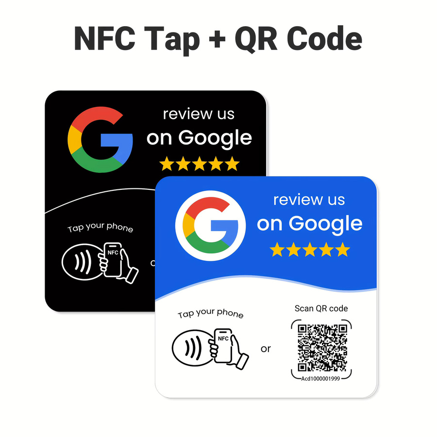 HACHANLUN Programmierbare NFC 215 Stationstisch Karte für Google Reviews und QR-Codes, stehende Markenhalterung, Weiß und Blau - Bild 2