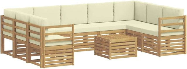 vidaXL Sofagarnitur aus Massivholz Akazie im modernen Latten-Design in Creme-weiß und Beige mit Armlehnen - Bild 1