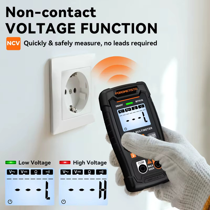 POROMETISTO MT01S Digitalmultimeter mit 4000 Zählungen, Auto-Range-Multitester für 0,8–600 V AC/DC-Spannung, Ohm und NCV-Kontinuitätstester - Bild 2
