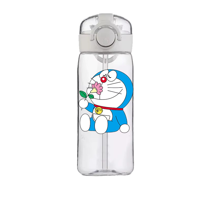 Bandai Doraemon Trinkbecher mit Strohhalm aus Kunststoff, transparent, sturzsicher und hochtemperaturbeständig - Bild 1