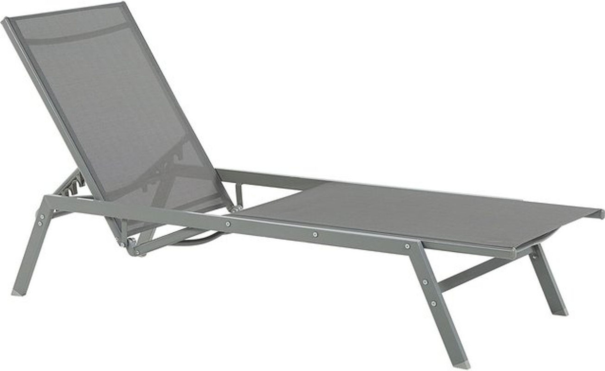 Beliani Sonnenliege Grau mit Textilbespannung und verstellbarer Rückenlehne aus Stahl für Garten, Balkon und Terrasse - Bild 1