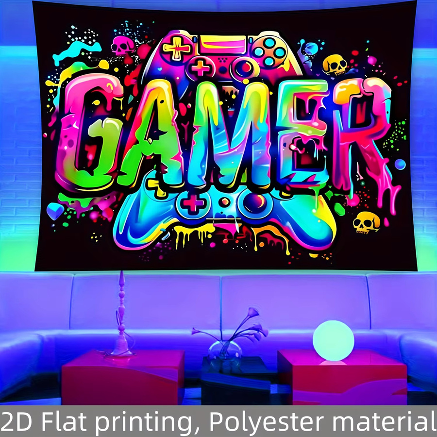 VIKAMA Wandteppich mit fluoreszierendem Gaming-Controller in Multicolour, moderner Textil-Wandbehang für Wohnzimmer, Schlafzimmer oder Büro, B/H: 75 x 58 cm - Bild 3