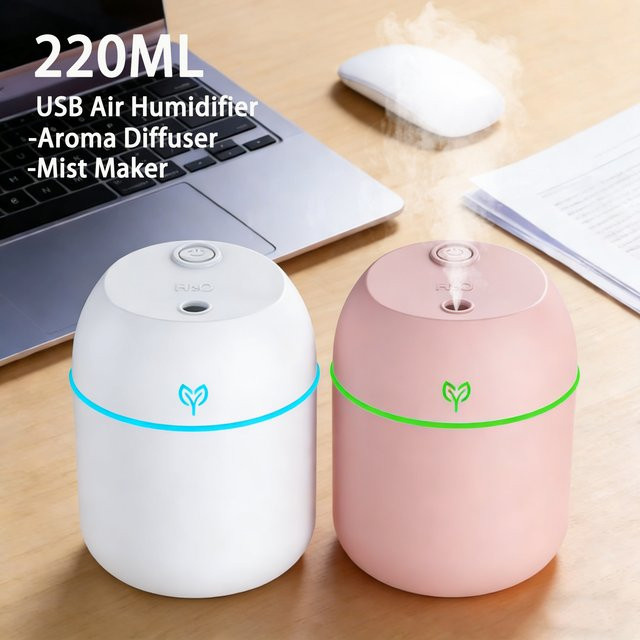 XMSJ Aromadiffusor und Luftbefeuchter mit LED-Nachtlicht in Pink, 220 ml - Bild 1