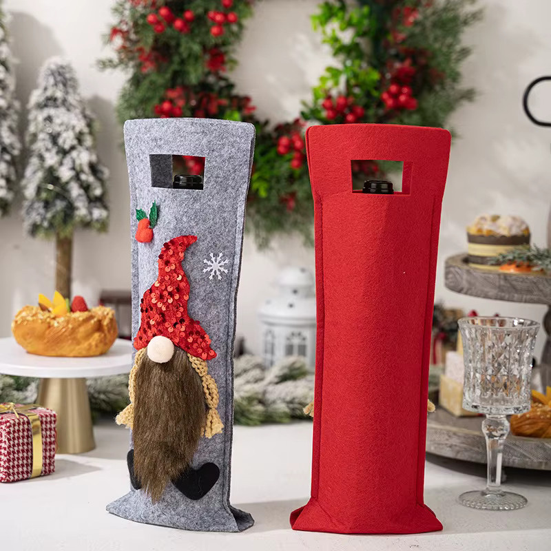 Joy-enlife Weihnachtliche Gnome Weinflaschenhülle aus Textil in Mehrfarbig für deine Tischdekoration - Bild 2