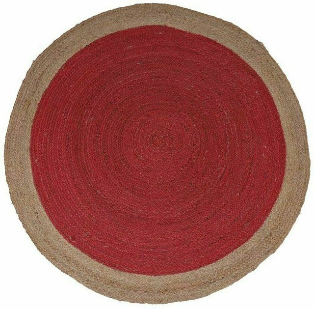 Runder Jute-Teppich von King of the Jute Rugs in Rot/Beige, handgefertigt und rustikal, Durchmesser: 270 cm - Bild 1