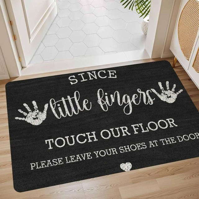 Saugfähige und rutschfeste Fußmatte mit Aufschrift Bitte Schuhe ausziehen für Außenbereich und Küche, B/H: 80 x 50 cm - Bild 1