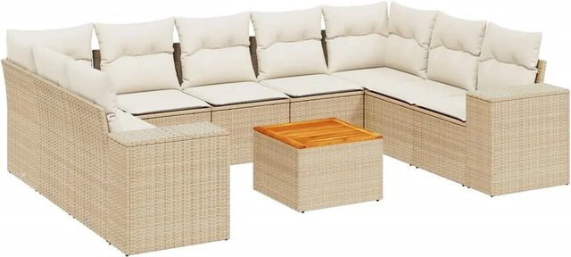 vidaXL 10-teilige Garten-Sofagarnitur aus Polyrattan und Akazienholz in Beige mit UV-beständigen Kissen - Bild 1