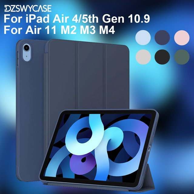 DZSWYCASE Silikonhülle für iPad Air 11 Zoll (M4, M3, M2) und iPad Air 5./4. Generation 10,9 Zoll mit Dreifach-Standfunktion und Auto-Wake/Sleep-Funktion in Schwarz oder Blau - Bild 1