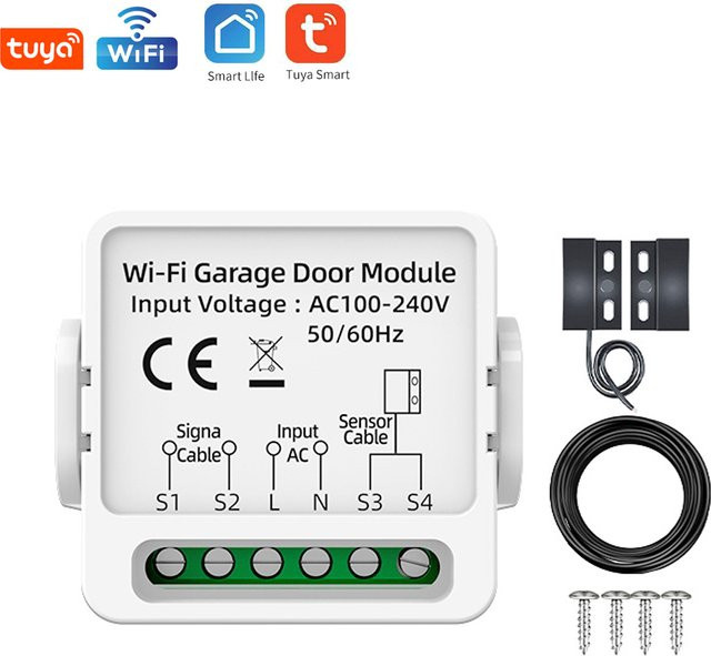 LUCKING DOOR WG01 Smart Tuya WiFi Garage Türöffner Modul in Weiß mit App- und Sprachsteuerung für Alexa und Google Assistent - Bild 1