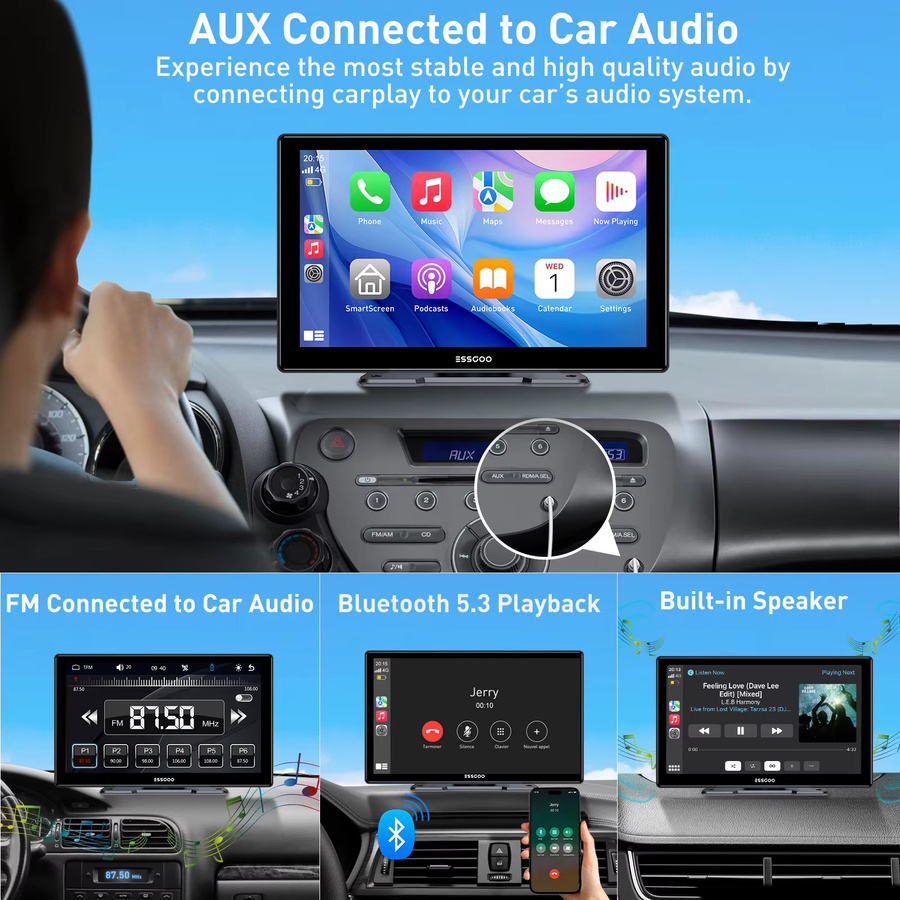ESSGOO 9 Zoll universelles kabelloses CarPlay und Android Auto Infotainment-System mit Bluetooth, AUX, FM und Mirror Link in Schwarz - Bild 6