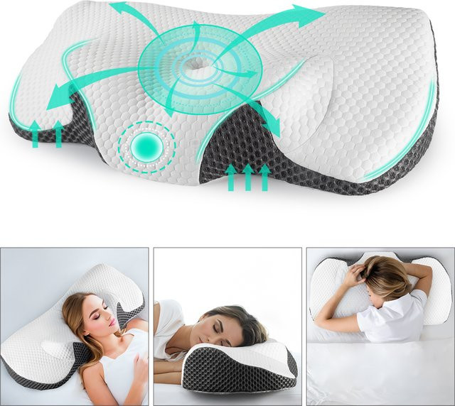 Ergonomisches IDEA Memory Foam Nackenkissen in Weiß für Seiten-, Rücken- und Bauchschläfer, B/T/H: 65,8 x 35,6 x 12,5 cm - Bild 1
