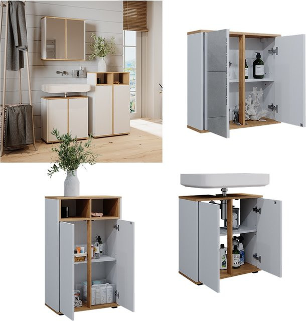 Vicco Badmöbel-Set Didi 3-teilig in Weiß und Eiche mit Midischrank und 2 Türen - Bild 1