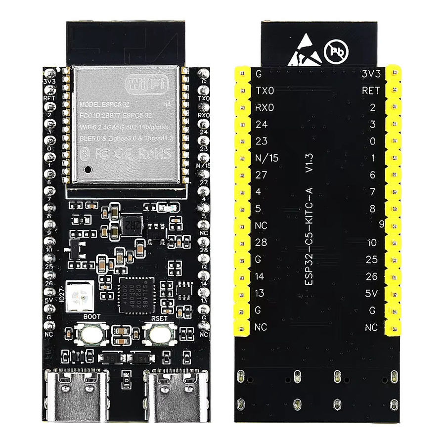 ESP32-C5 Entwicklungsboard CP2102 mit Dual-Frequenz 2,4G 5GHz WiFi6, 4MB Flash, 32PIN und USB-C Anschluss, Schwarz - Bild 3