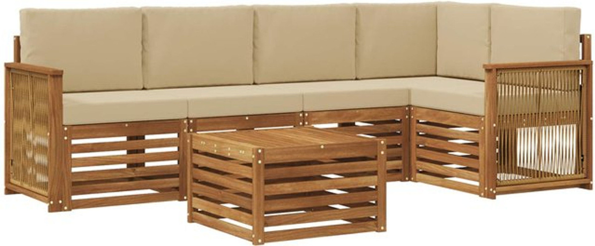vidaXL Ecksofa Set 5-teilig aus massivem Akazienholz und Polyester in Beige und Natur, modern und wendbar - Bild 1