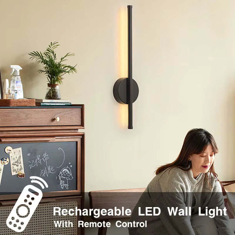 HAULVANG LED-Wandleuchte Schwarz, kabellose Up-Down Wandlampe mit Touch-Schalter, dimmbar, USB Typ-C wiederaufladbar und Fernbedienung - Bild 5