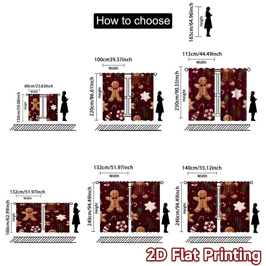 Tonnika Chen Vorhangset mit Weihnachtsmann und Lebkuchen Motiv, 2er Set, blickdicht, Multicolor, Breite: 100 cm, Höhe: 70 cm - Bild 4