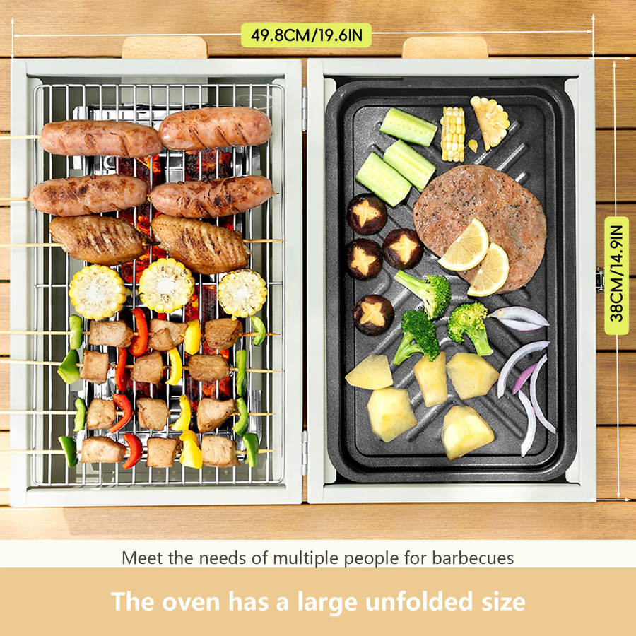 BISINNA Camping-Grill, multifunktionaler tragbarer Holzkohlegrill in Weiß, B/T/H: 49,8 x 38,0 x 38,0 cm - Bild 5