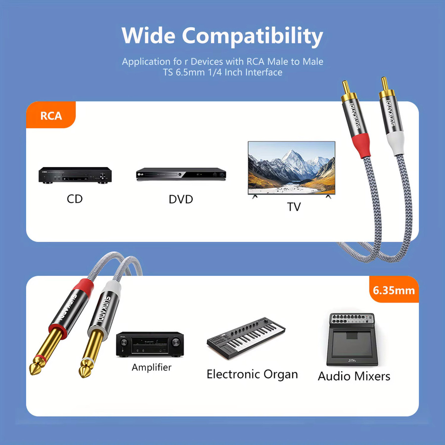 SUNKANDI Dual 1/4 Zoll TS auf Dual RCA Interconnect Kabel, grau - Bild 2
