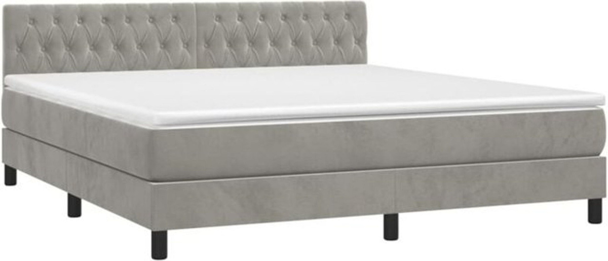vidaxl Boxspringbett mit Matratze aus Samt in Grau und Weiß, B/T/H: 180 x 200 cm - Bild 1