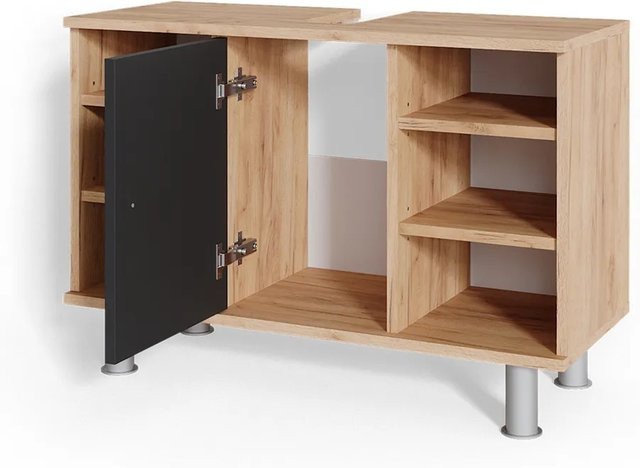 Vicco Waschtischunterschrank Fynn Badschrank in Anthrazit und Eiche mit Gold-Details, Breite: 80 cm, Tiefe: 54 cm, Höhe: 32 cm - Bild 2