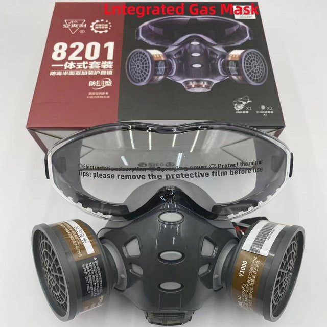 HFYSF 8201 Atemschutzmaske mit Doppel-Kohlefilter und Schutzbrille in Grau - Bild 1