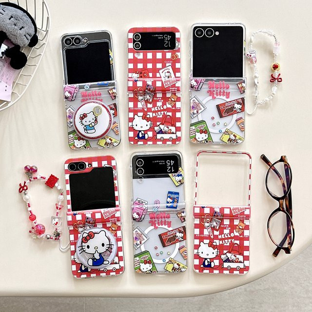 Sanrio Hello Kitty Handyhülle mit magnetischem Griffhalter und kabellosem Laden für Samsung Galaxy Z Flip 7 6 5 4, Multicolor - Bild 1