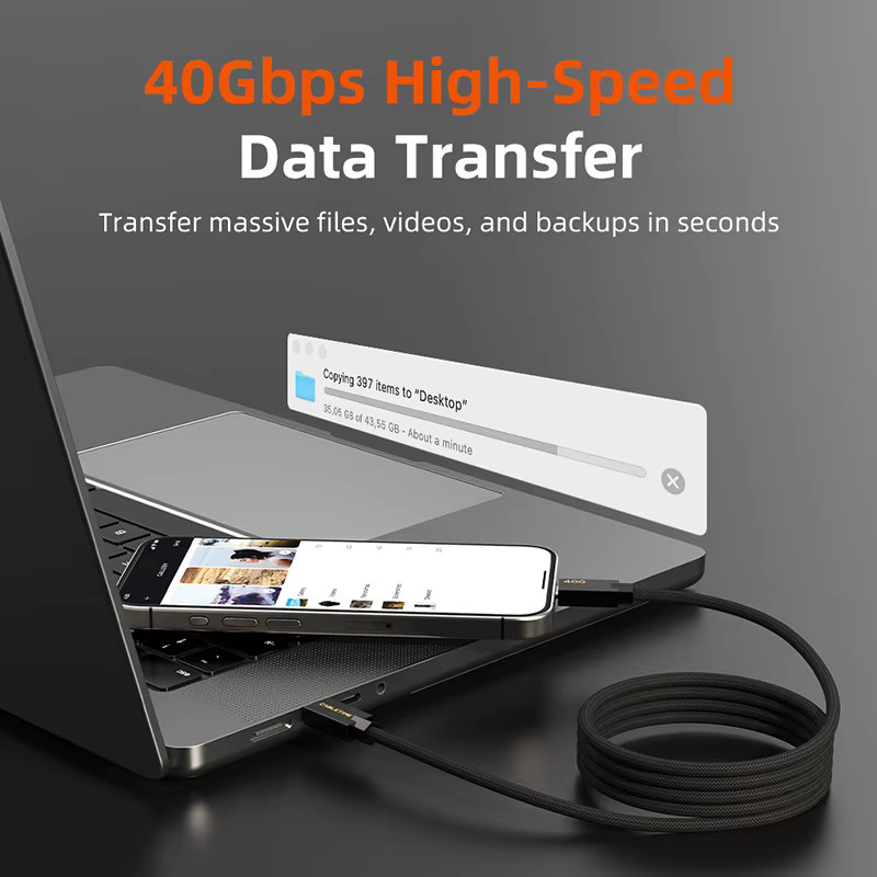 CABLETIME Magnetisches USB4-Kabel USB-C auf USB-C mit 40Gbps, 8K@60Hz und 240W Ladeleistung in Schwarz und Orange - Bild 4