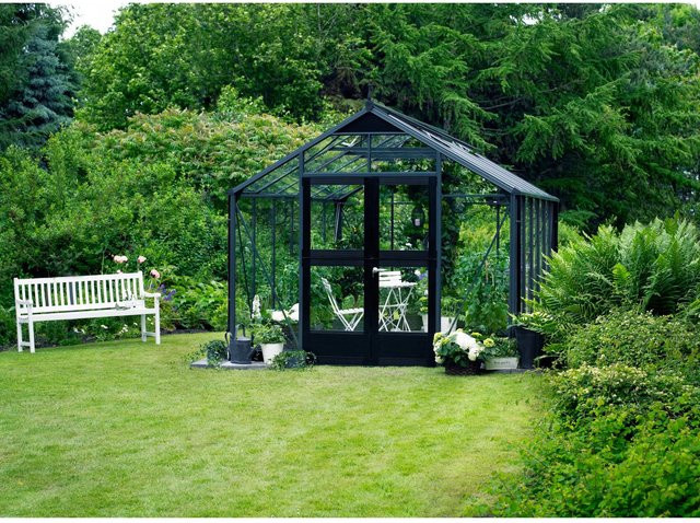 Juliana Gewächshaus Premium 13 mit Fundamentrahmen und Regenrinnen in Anthrazit-Schwarz, 13 m² mit Sicherheitsglas und Aluminiumrahmen - Bild 1